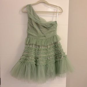 One Shoulder Ruffle Hem Mesh Dress - Mint Green - New without tags